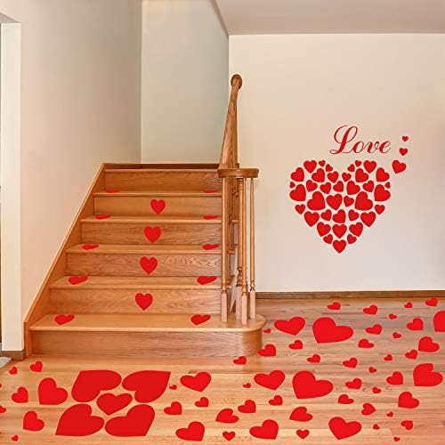 WHALINE 295PCS יום האהבה מדבקות רצפת לב מדבקות מדבקות גודל מעורבב מדבקות חלון לב אדום אהבה דקורטיביים