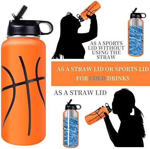 בקבוק מים כדורסל רחב פה 32 אונקיות עם שני מכסים, ואקום נירוסטה 18/8 מבודד לנסיעות וספורט, חום