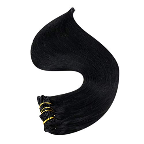 מלא ברק שחור קליפ בתוספות שיער פו קליפ בתוספות אמיתי שיער טבעי לנשים 22 אינץ