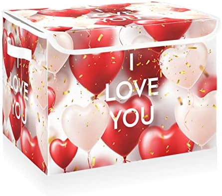פחי אחסון של בלוני לב של קטאקו עם מכסים וידיות, בד קוביית מיכל אחסון גדול סל קוביית מיכל עם מכסה קופסאות