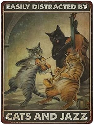 שלטי מטאל חתול וג'אז מוסחים בקלות חתולים מצחיקים חתולים רקדנים אולם נשפים מתנה חובב חתול וינטג