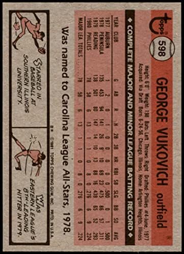 1981 Topps 598 ג'ורג 'ווקוביץ' פילדלפיה פיליס NM/MT Phillies