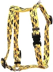 עיצוב כלבים צהוב שפם על רתמת כלבים בסגנון רומי צהוב, רחב 1 ורוחב ומתאים לחזה 20 עד 28