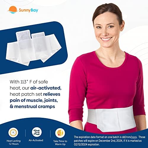 Sunnybay 24 חבילות טלאים להקלה על כאבים בגב תחתון, רפידות חום חד פעמיות לבישות אוויר לבישות עבור התכווצויות