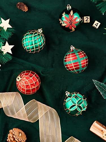 Valery Madelyn 16ct 80 ממ מסורתי אדום ירוק וזהב קישוטי כדור חג המולד תפאורה, קישוטים לעץ חג המולד עמיד