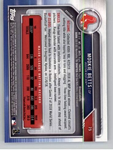 2019 Bowman Chrome Baseball 75 Mookie Betts Boston RED SOX כרטיס מסחר רשמי MLB המיוצר על ידי TOPPS