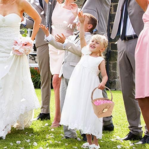 יוטה פרח סל בציר כפול לב חתונה פרח ילדה סל עם קשת עבור כפרי חתונה טקס קישוט