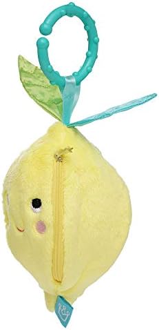 צעצוע של Manhattan Mini-Apple Farm Lemon Baby Travel צעצוע עם רעשן, חריקת, בד קמטים וקליפ על קובץ מצורף
